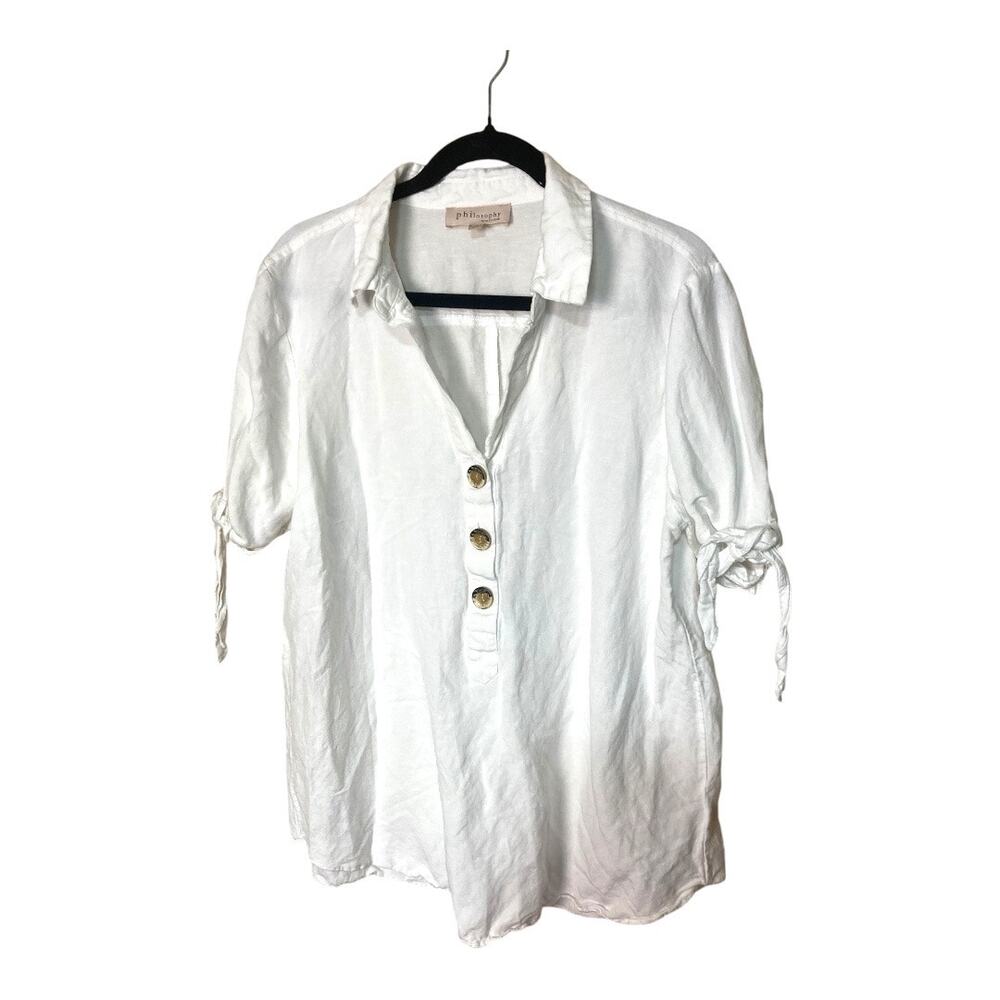 Philosophy Linen/Rayon White Short‎ Sleeve Blouse Sz L